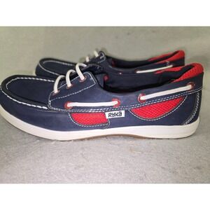 Ryka Womens Navy Blue Red Boat Shoes Nautical Slip On Loafers Size 8
